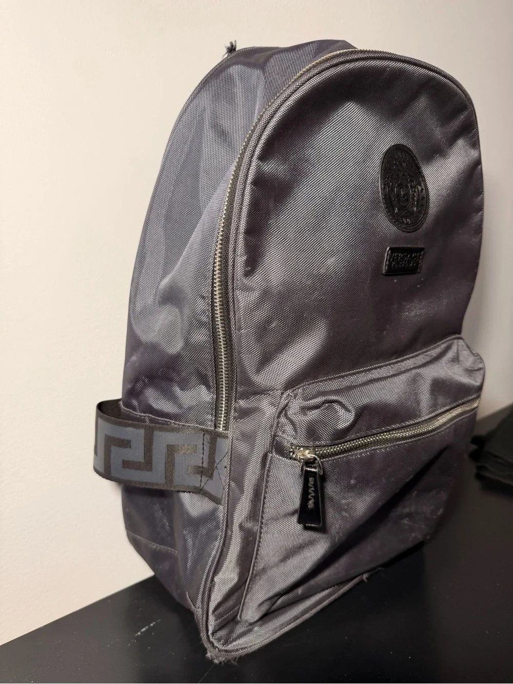 Versace Parfums Gray Medusa Nylon Backpack